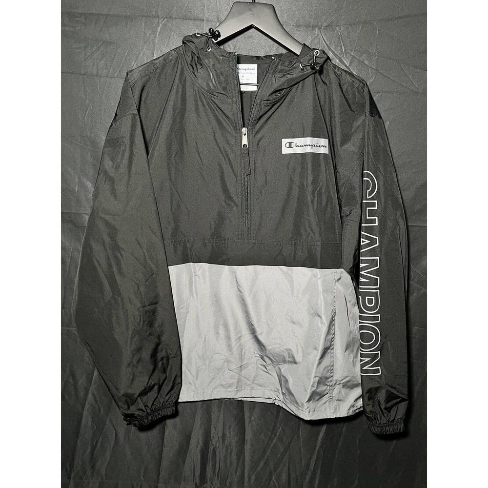Mens Champion Windbreaker Black / Gray Jacket size Medium NWOT
